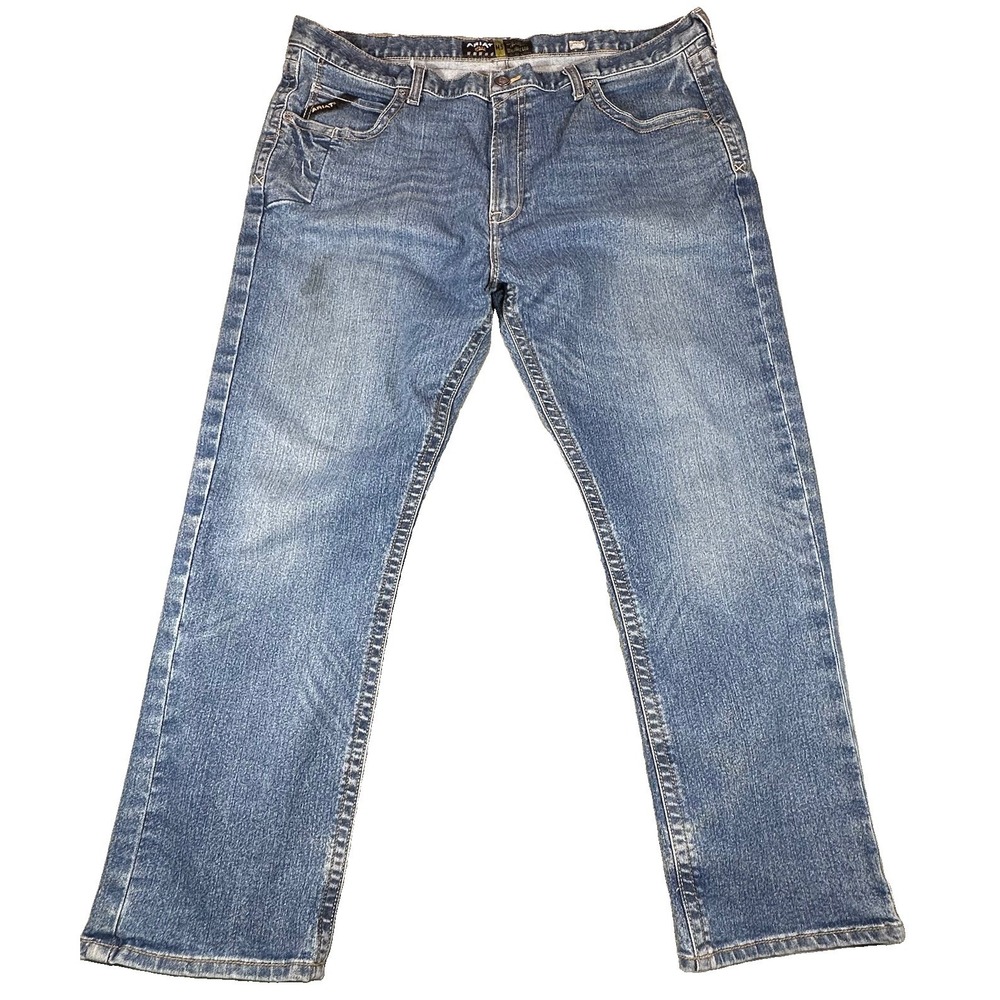 Ariat M5 Jeans Mens 44x32 Blue Medium Wash Denim Straight Rebar Work Western USA